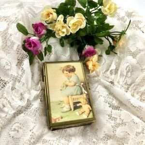Balliol Brass Glass Trinket Jewelry Box VINTAGE Art by Bessie Pease Gutmann